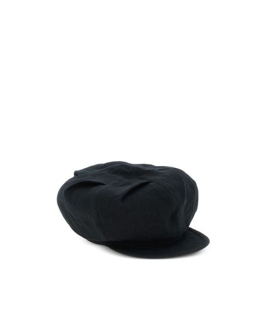 Yohji Yamamoto Black Tuck Casquette Linen Cap for men