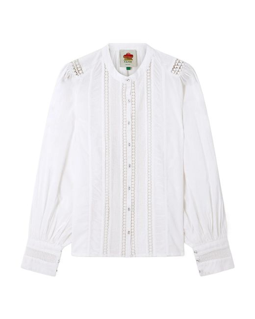 Farm Rio White Pintuck Lace Panel Blouse