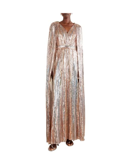 Elie Saab Natural Cape-Effect Sequined Tulle Gown