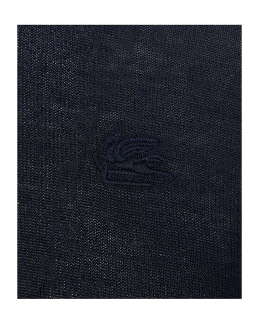 Etro Blue Polo-Style Wool And Silk Sweater for men