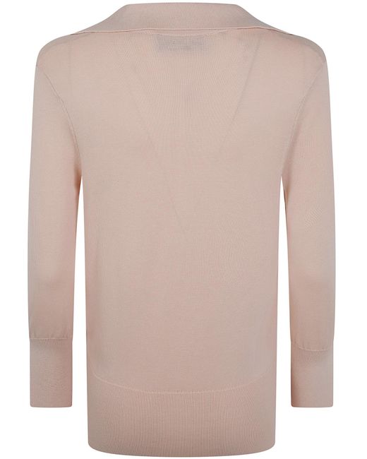 Blugirl Blumarine Pink Floral-Appliqué V-Neck Sweater