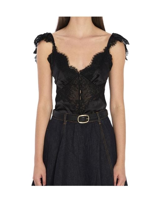 Self-Portrait Black Lace Button Top