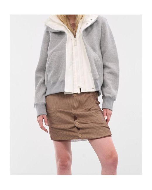 Sacai Gray Long-Sleeved Hooded Jacket