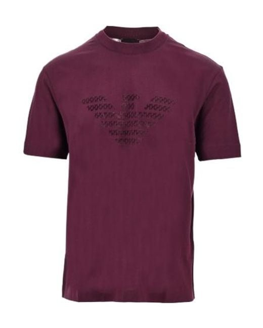 Emporio Armani Purple Eagle-Patch T-Shirt for men