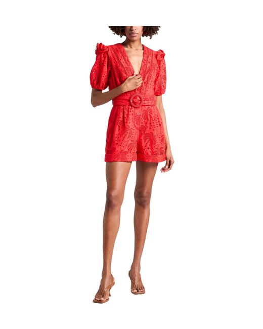 Farm Rio Red Solid Color Romper Jumpsuit
