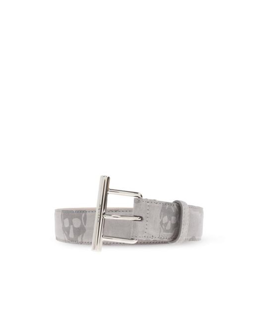 McQueen White Skull Jacquard Buckle Belt for men