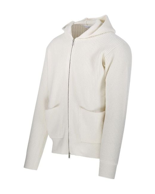 Lardini White Ribbed Zip-Up Hoodie Sweater for men