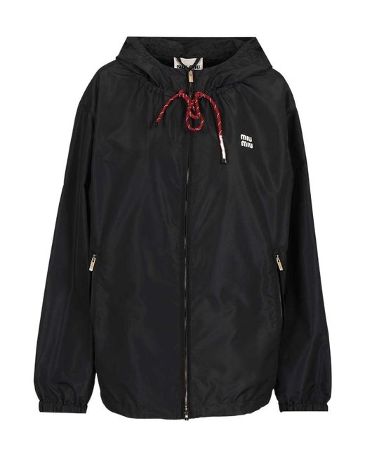 Miu Miu Black Lightweight Zipped Hooded Jacket
