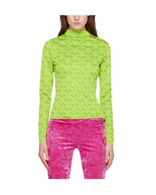 Versace Green La Greca Monogram Long-Sleeve Top