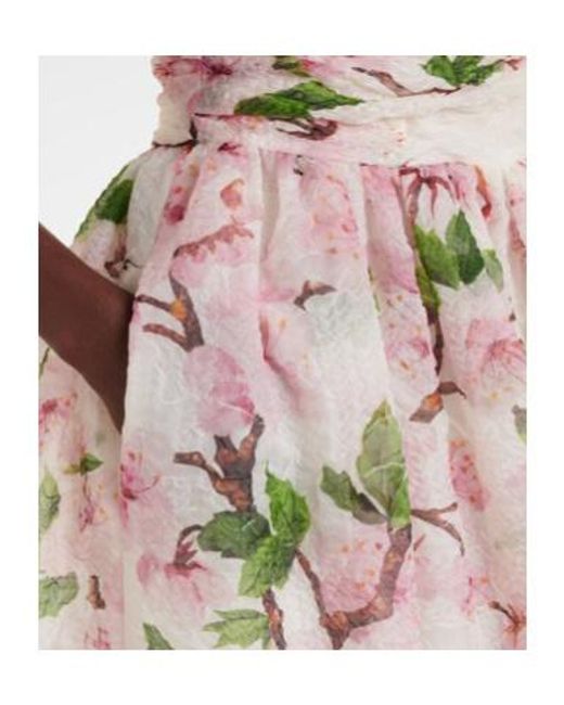 Oscar de la Renta Natural Floral Silk-Blend Organza Bustier Dress