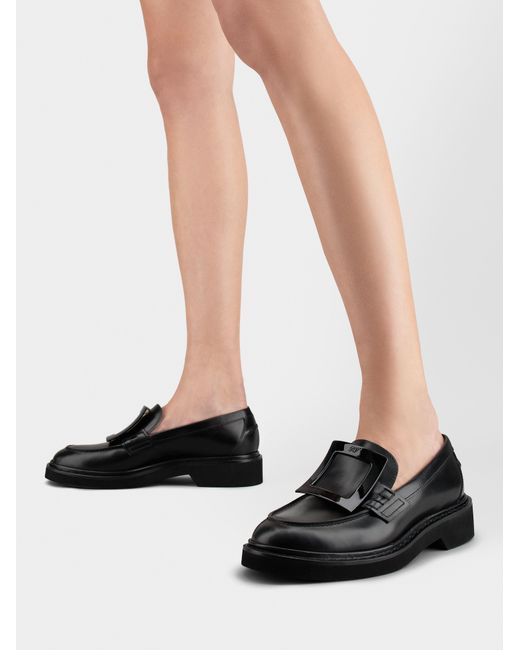 Roger Vivier Black Viv' Rangers Metal Buckle Loafers