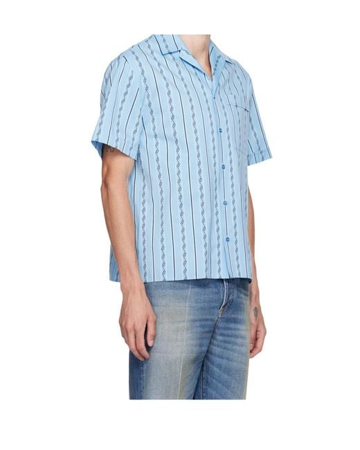 Versace Blue Jacquard Cotton-Silk Regular Shirt for men