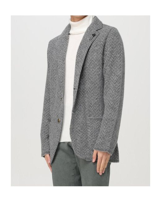 Lardini Gray Brooch-Detailed Tailored Blazer for men