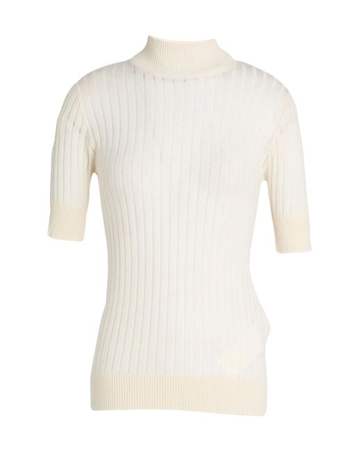 Max Mara White Turtleneck Short-Sleeve Ribbed Knit Top