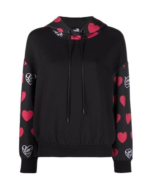 Moschino Black Heart-Logo Print Hoodie