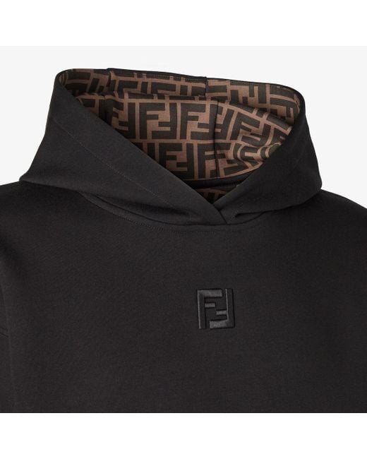 Fendi Black Ff Embroidered Long-Sleeved Hoodie for men