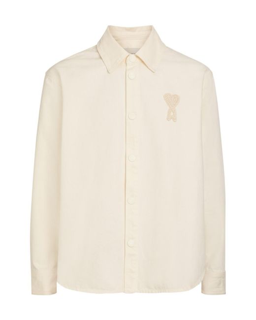 AMI White Logo-Appliquéd Denim Overshirt for men