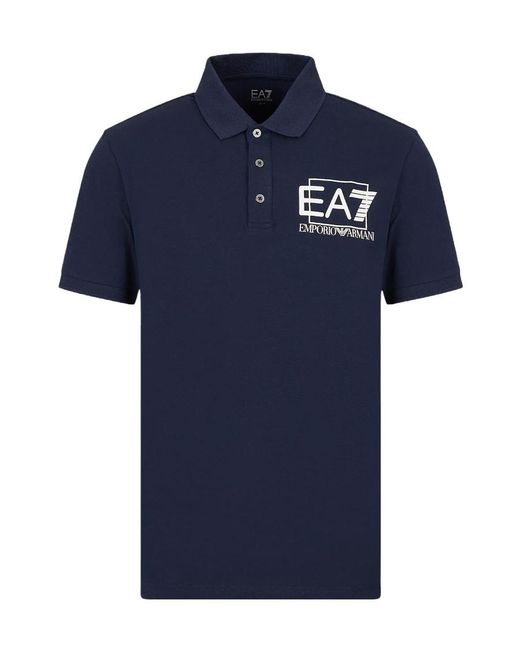 EA7 Blue Logo-Print Cotton Polo Shirt for men