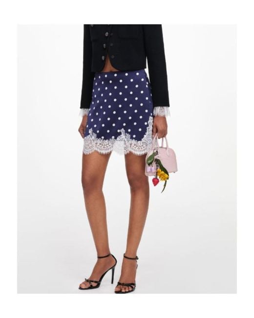 Self-Portrait Blue Polka Dot Satin Mini Skirt