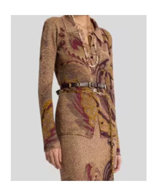 Etro Brown Daffodil Motif Ribbed Cardigan