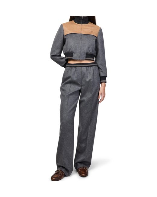 Miu Miu Gray Wool Pants With Drawstring
