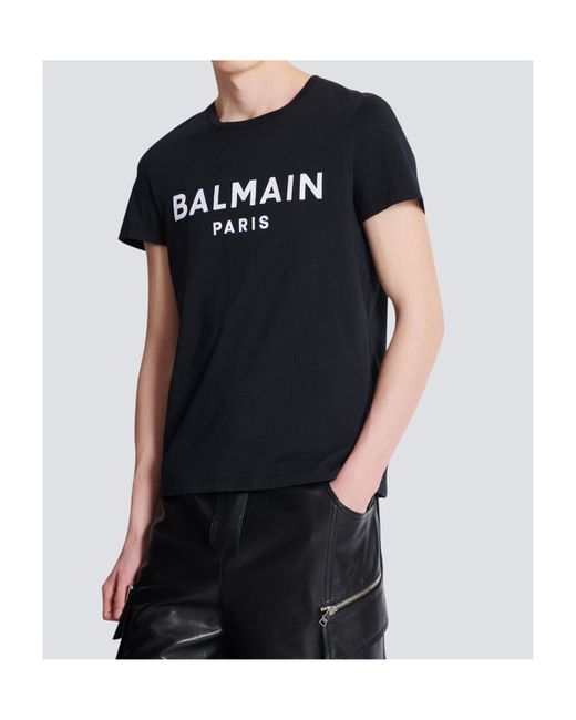 Balmain Black Logo Printed Crewneck T-Shirt for men