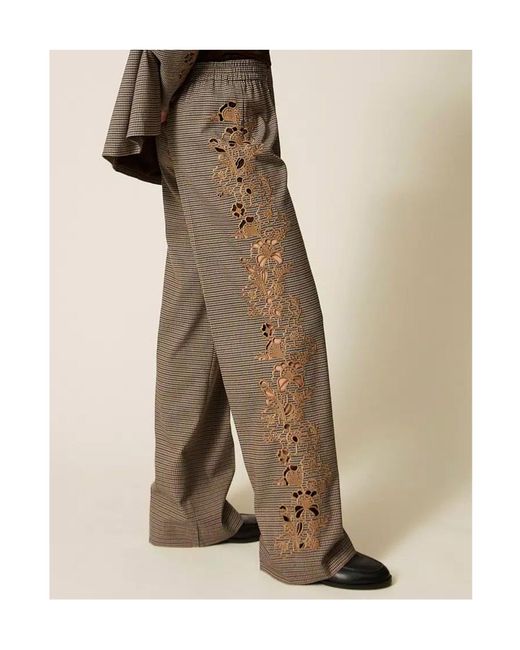 Twinset Gray Houndstooth Casual Trousers