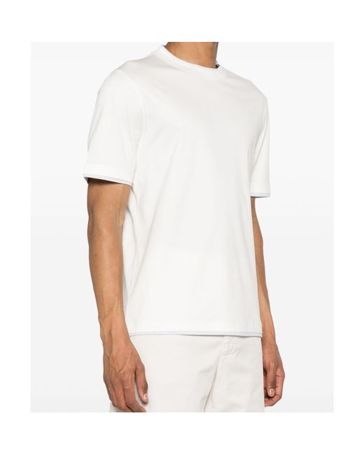 Brunello Cucinelli White Layered-Effect Crewneck T-Shirt for men