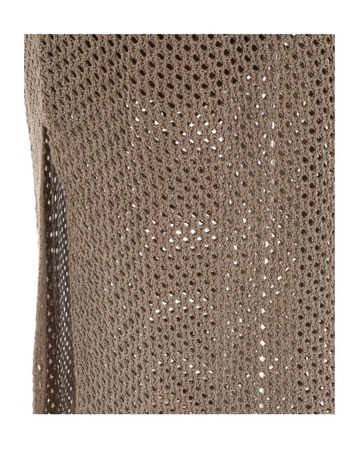 Brunello Cucinelli Natural Crochet-Knitted Belted Midi Dress