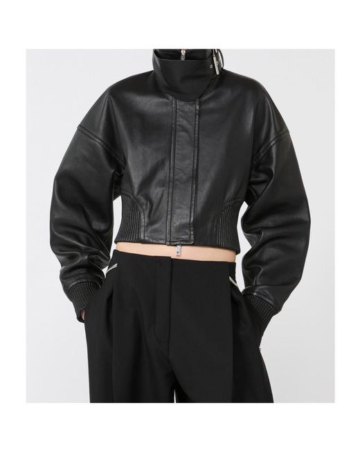 Sportmax Black High-Neck Zipped Leather Jacket