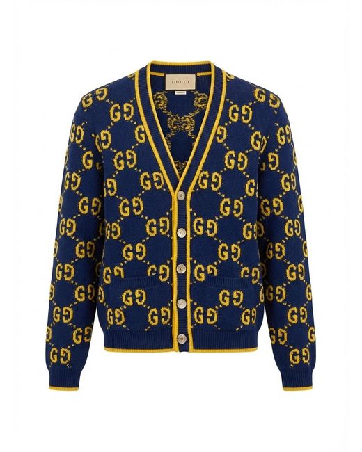 Gucci Blue Gg Piqué-Weave Cotton Cardigan for men