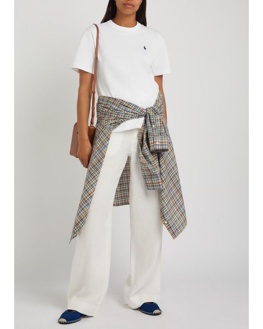 Polo Ralph Lauren White Wide-Leg Linen Trousers
