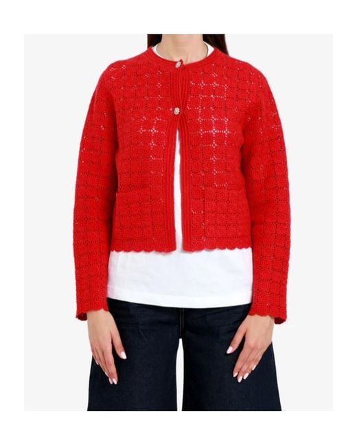 Semicouture Red Crochet Pattern Sweater