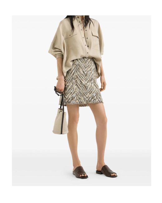 Brunello Cucinelli Multicolor Chevron Embelished Mini Skirt