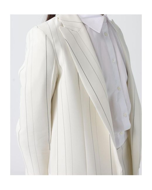 Semicouture White Pinstriped Single-Breasted Blazer