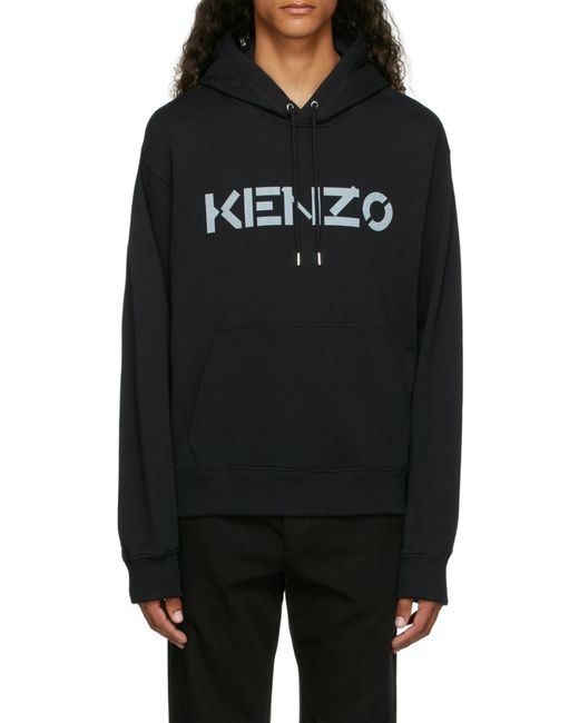 KENZO Blue Logo Print Hooded Sweatshirt for men