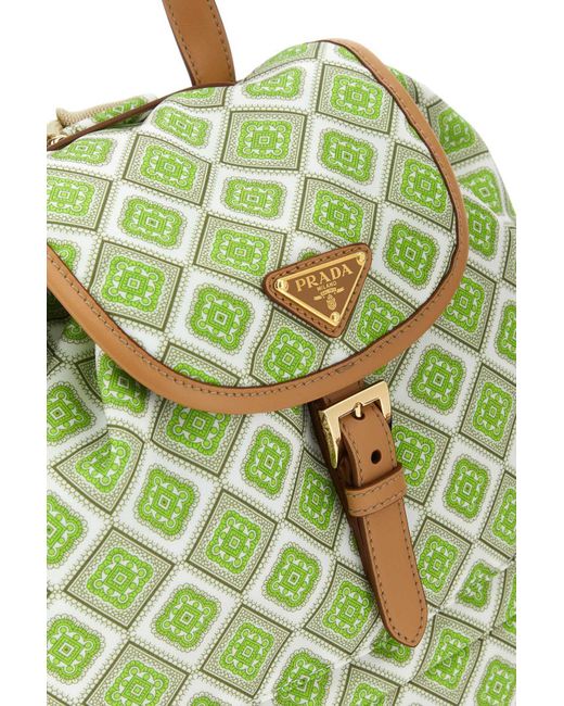 Prada Green Geometric-Print Drawstring Backpack