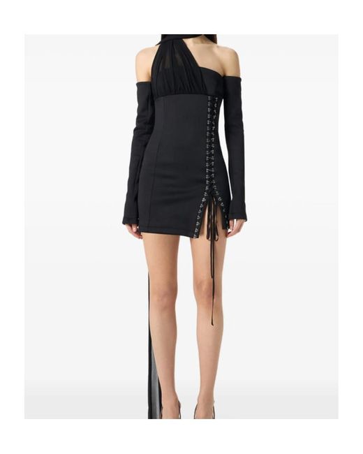 Blumarine Black Off-Shoulder Corset Mini Dress