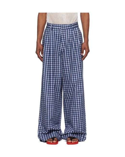 ERL Blue Check Pleated Trousers for men