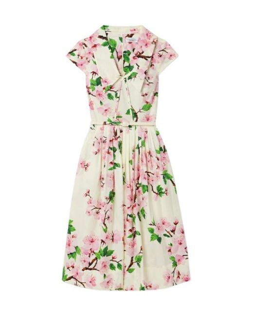 Oscar de la Renta White Printed Mid-Length Dress With Belt