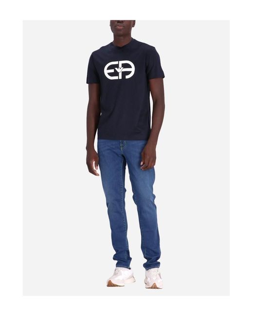 Emporio Armani Blue Logo Printed Crewneck T-Shirt for men