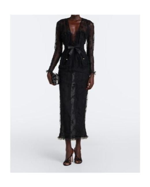 Alessandra Rich Black Bow-Detail Lace Maxi Dress