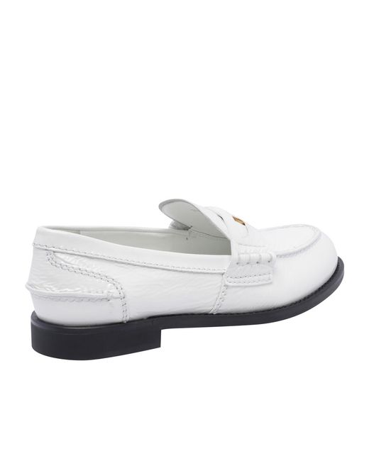 Miu Miu White Round Head Loafer Shoes
