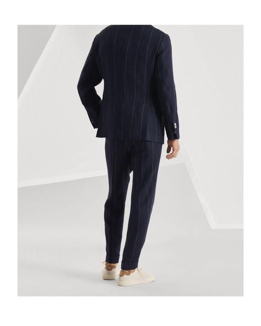 Brunello Cucinelli Blue Long-Sleeved Suit Jacket And Trousers Two-Piece Set for men