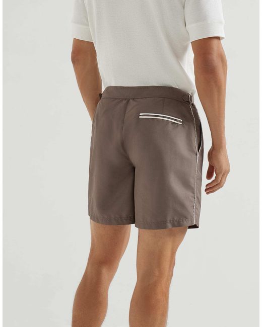 Brunello Cucinelli Gray Tabbed Waistband Piping Swim Shorts for men