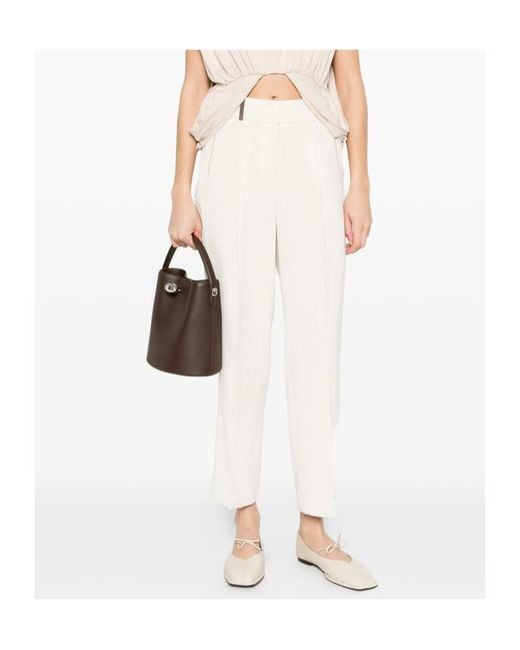 Peserico White Cropped Tailored Pants