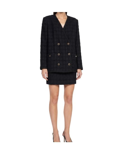 Alessandra Rich Black Check Tweed Bouclé Double-Breasted Jacket
