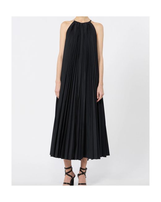 Max Mara Black Sleeveless Plisse-Pleated Taffeta Dress