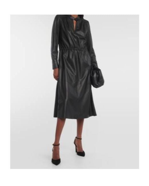 Yves Salomon Black Leather Midi Dress