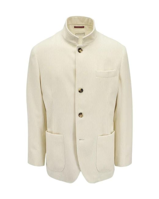 Brunello Cucinelli White Buttoned Corduroy Jacket for men